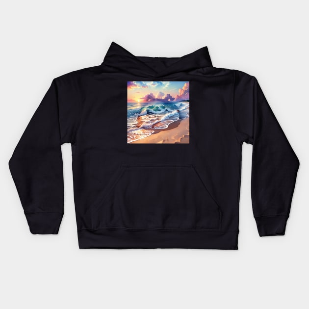 Hidden Lazy Cat in Beach Ilustration Kids Hoodie by ravel.live